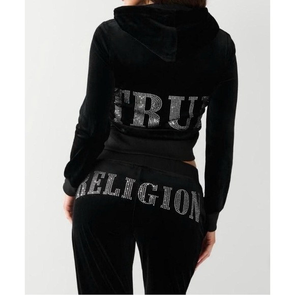 True Religion Velour Crystal Zip Hoodie and Crystal Horseshoe Straight Leg Pant - Picture 1 of 6
